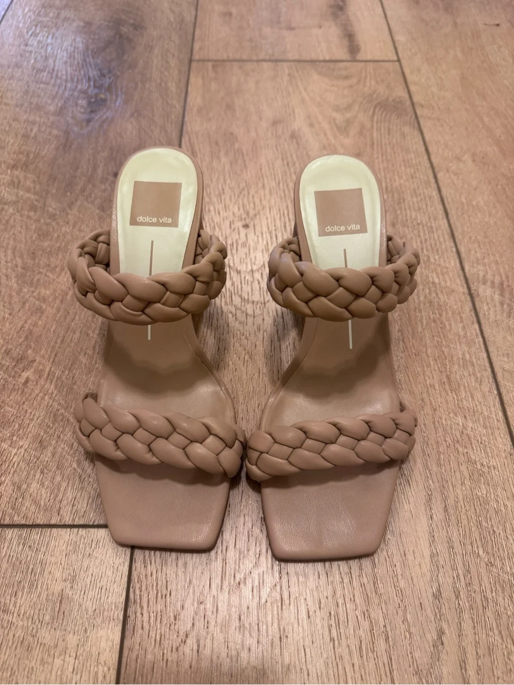 Dolce Vita Tan Braided Two-Strap Block Heel